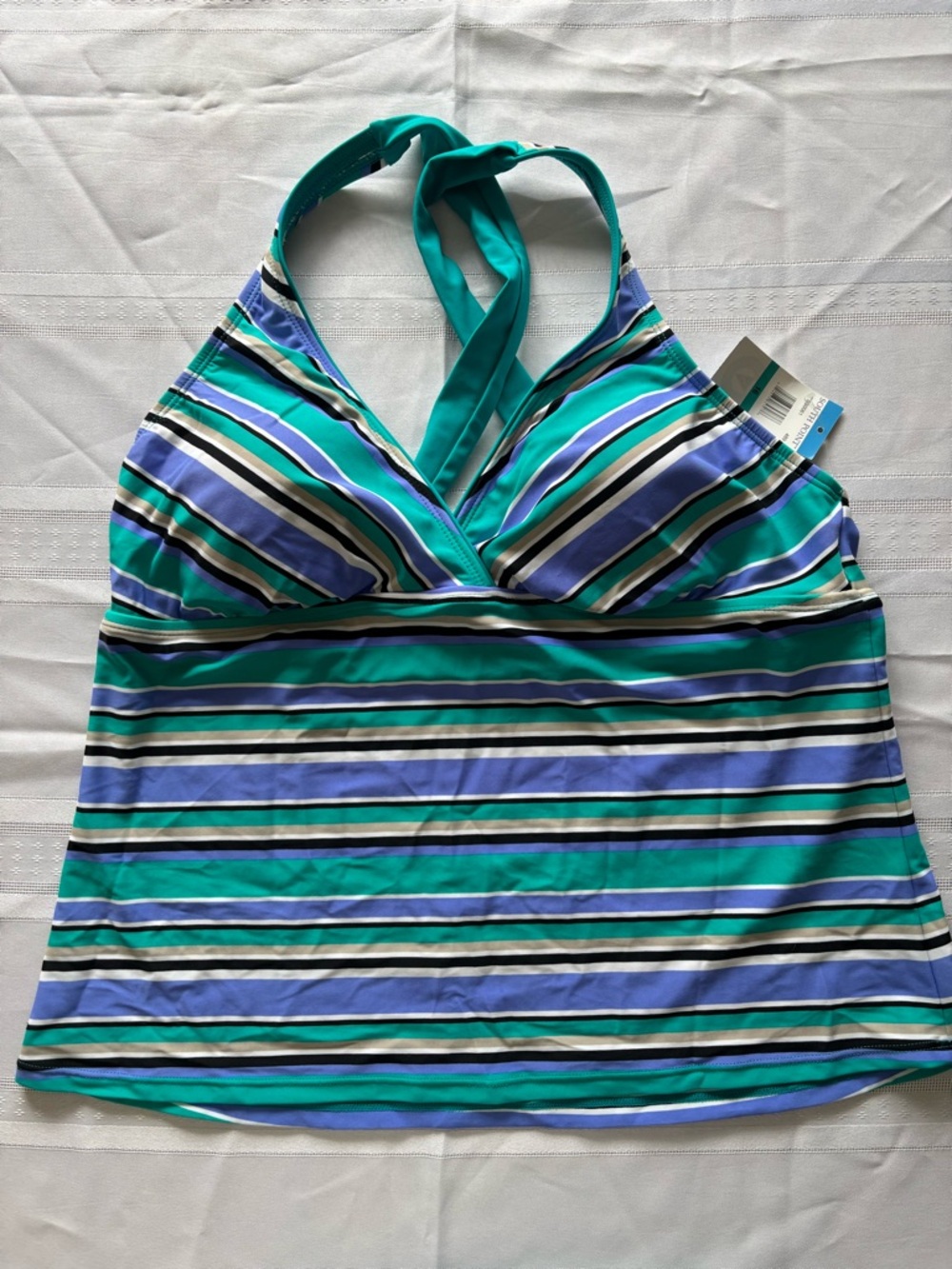 Women’s Striped Halter Tankini Top - Teal & Blue New with Tags
